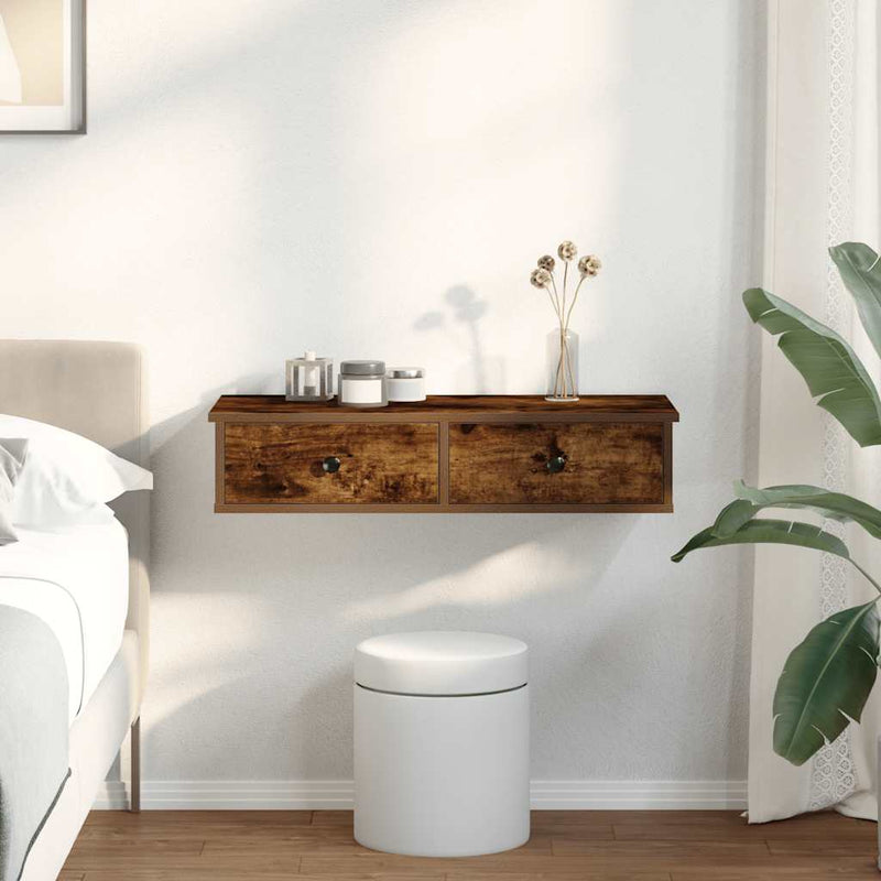 vidaXL Falipolc fiókokkal füstölt tölgy 80x31x17 cm műszaki fa