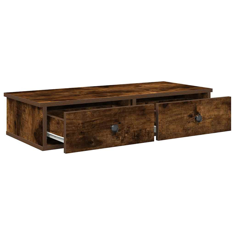 vidaXL Falipolc fiókokkal füstölt tölgy 80x31x17 cm műszaki fa