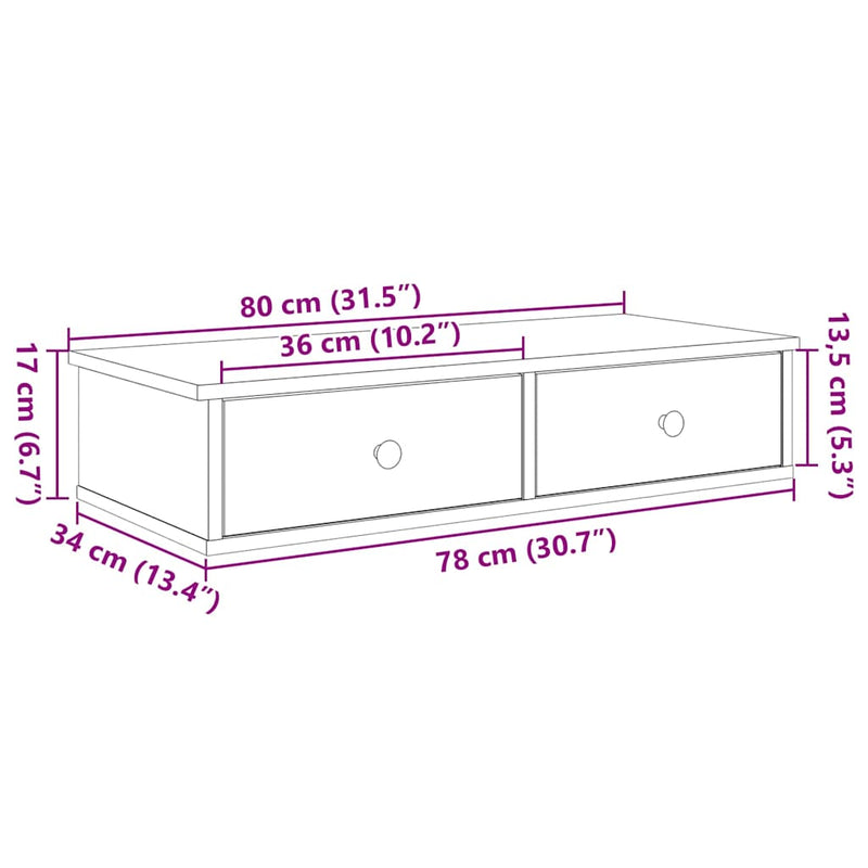 vidaXL Falipolc fiókokkal füstölt tölgy 80x31x17 cm műszaki fa