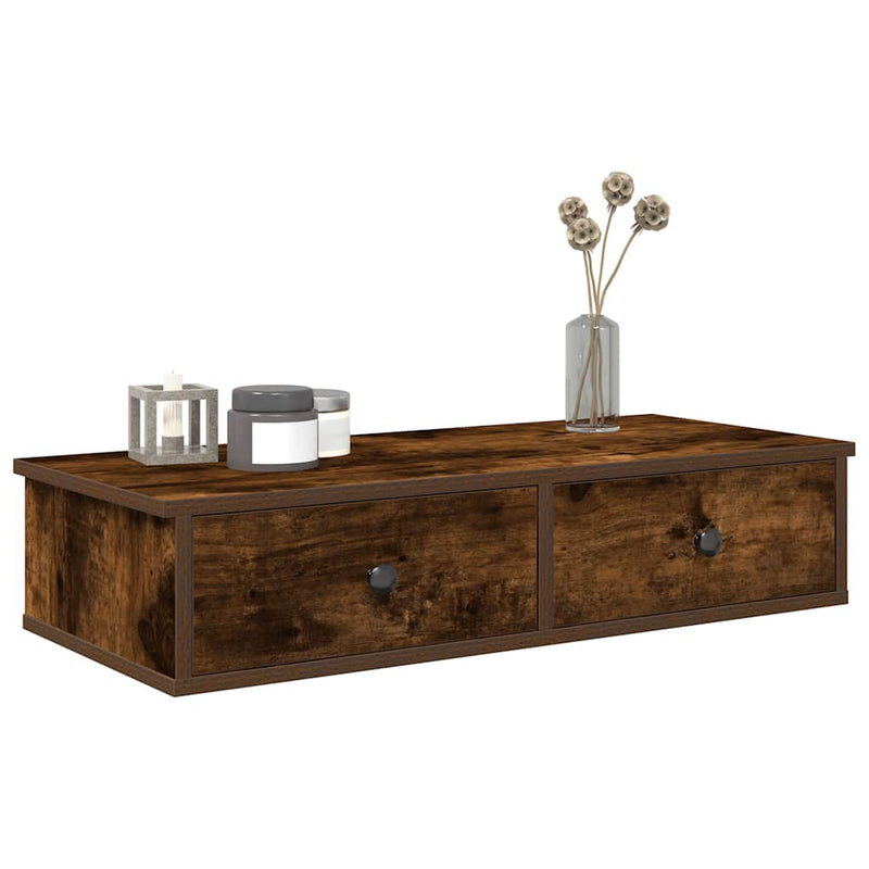 vidaXL Falipolc fiókokkal füstölt tölgy 80x31x17 cm műszaki fa