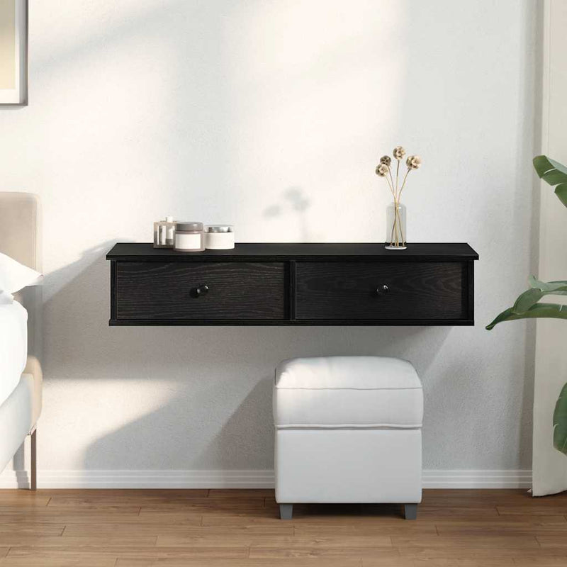 vidaXL fekete szerelt fa falipolc fiókokkal 100 x 37,5 x 19 cm