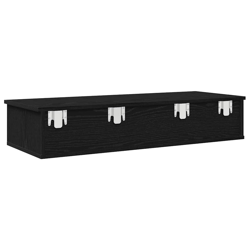 vidaXL fekete szerelt fa falipolc fiókokkal 100 x 37,5 x 19 cm