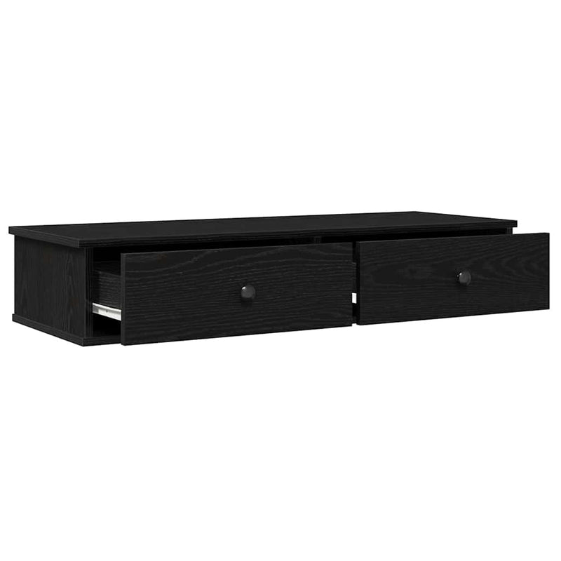 vidaXL fekete szerelt fa falipolc fiókokkal 100 x 37,5 x 19 cm