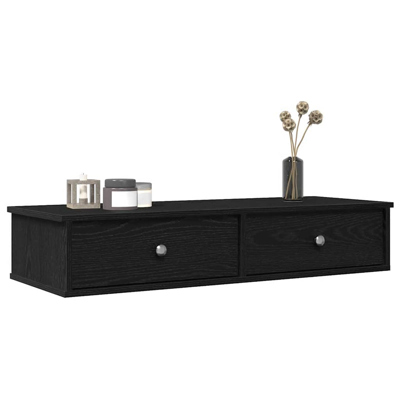 vidaXL fekete szerelt fa falipolc fiókokkal 100 x 37,5 x 19 cm