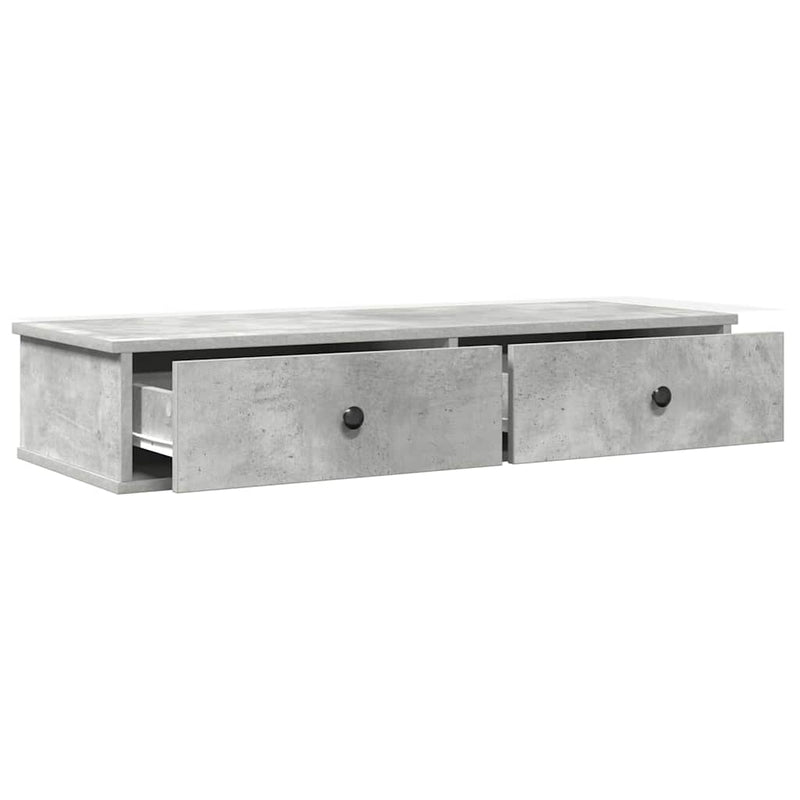 vidaXL betonszürke szerelt fa falipolc fiókokkal 100 x 37,5 x 19 cm