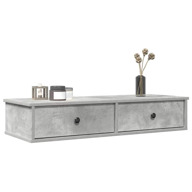 vidaXL betonszürke szerelt fa falipolc fiókokkal 100 x 37,5 x 19 cm