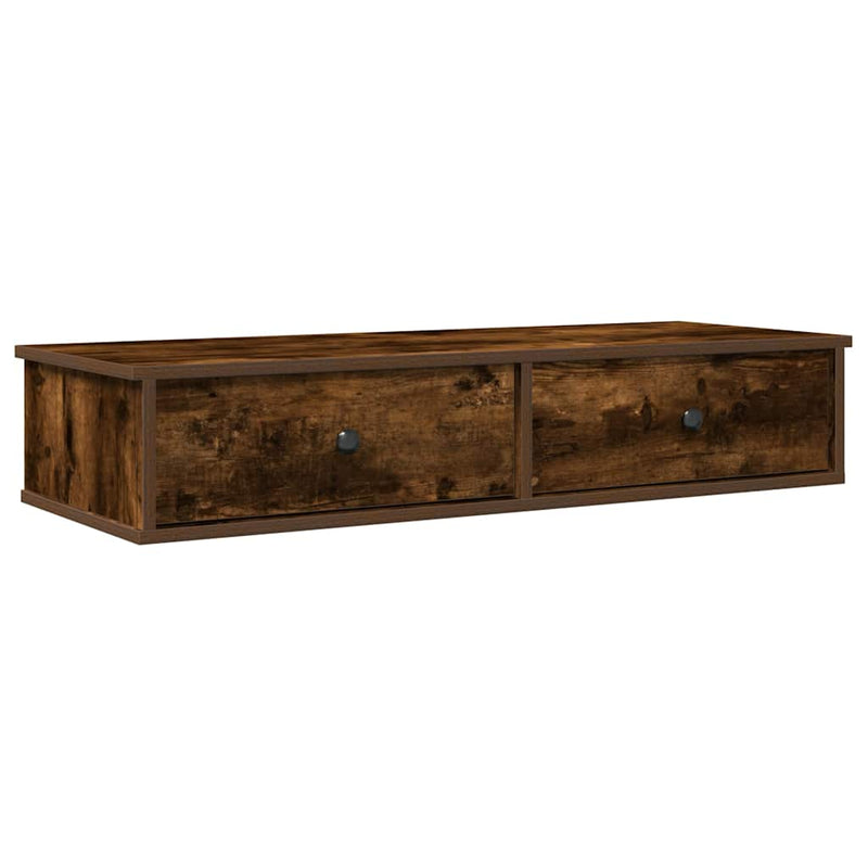 vidaXL füstölt tölgy szerelt fa falipolc fiókokkal 100 x 37,5 x 19 cm