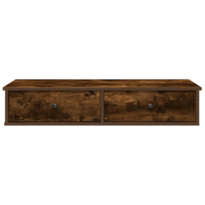 vidaXL füstölt tölgy szerelt fa falipolc fiókokkal 100 x 37,5 x 19 cm