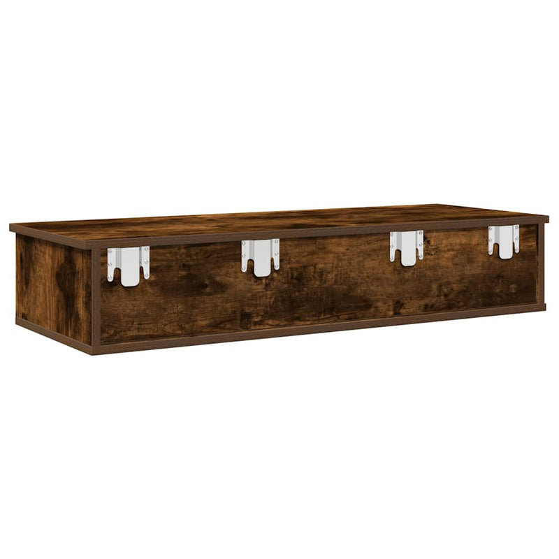 vidaXL füstölt tölgy szerelt fa falipolc fiókokkal 100 x 37,5 x 19 cm