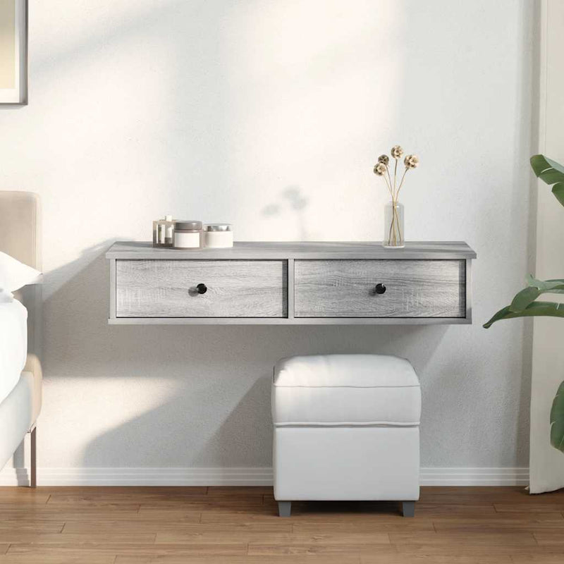 vidaXL szürke sonoma szerelt fa falipolc fiókokkal 100 x 37,5 x 19 cm