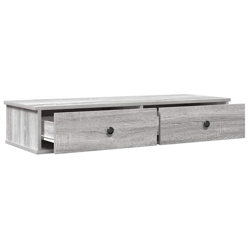 vidaXL szürke sonoma szerelt fa falipolc fiókokkal 100 x 37,5 x 19 cm