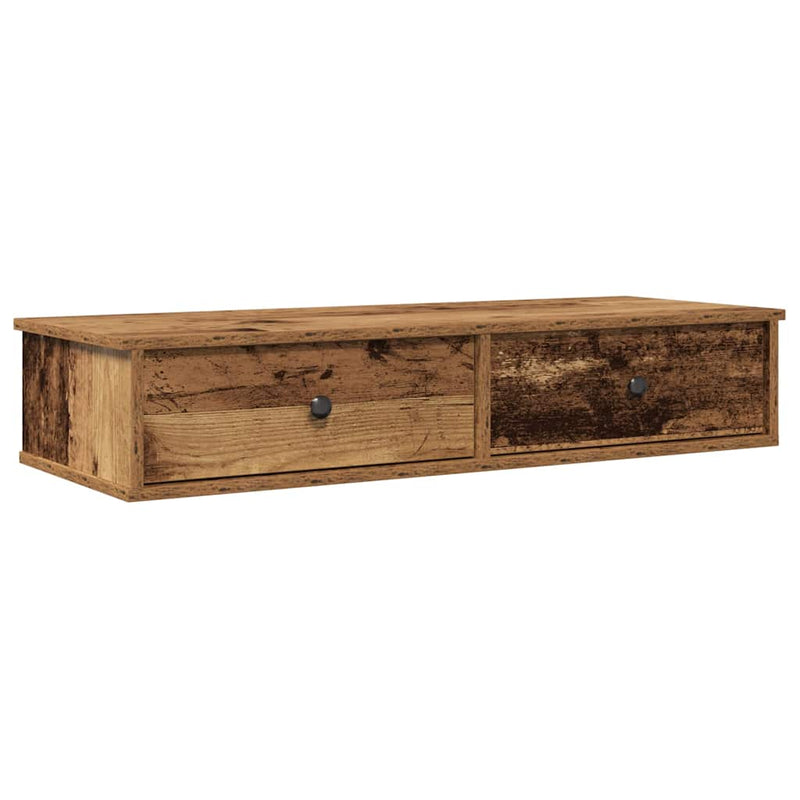 vidaXL antik fa szerelt fa falipolc fiókokkal 100 x 37,5 x 19 cm