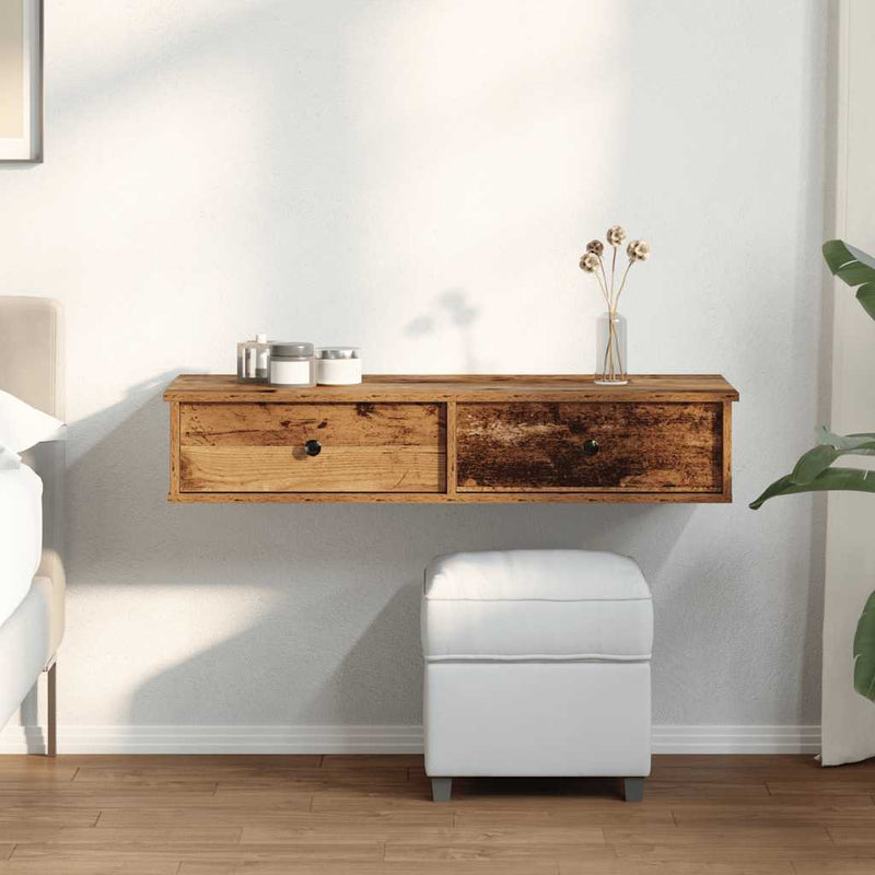 vidaXL antik fa szerelt fa falipolc fiókokkal 100 x 37,5 x 19 cm
