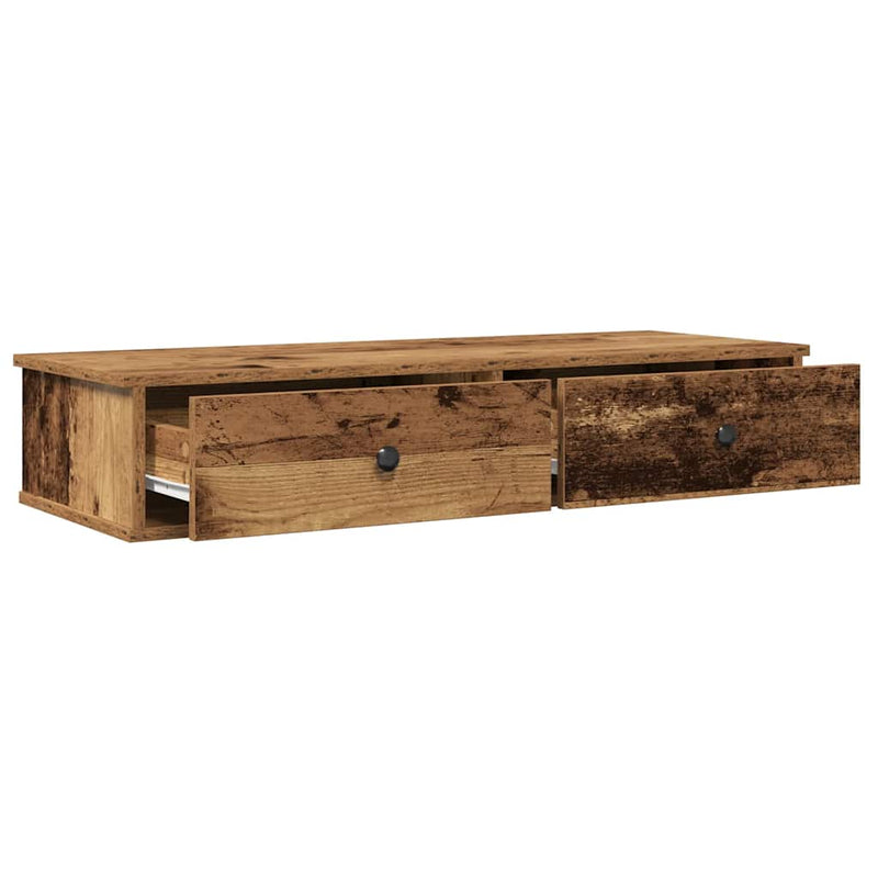 vidaXL antik fa szerelt fa falipolc fiókokkal 100 x 37,5 x 19 cm