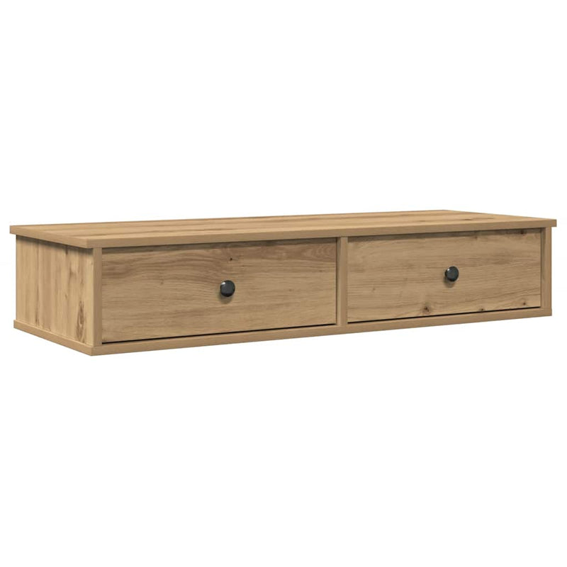 vidaXL kézműves tölgy szerelt fa falipolc fiókokkal 100 x 37,5 x 19 cm