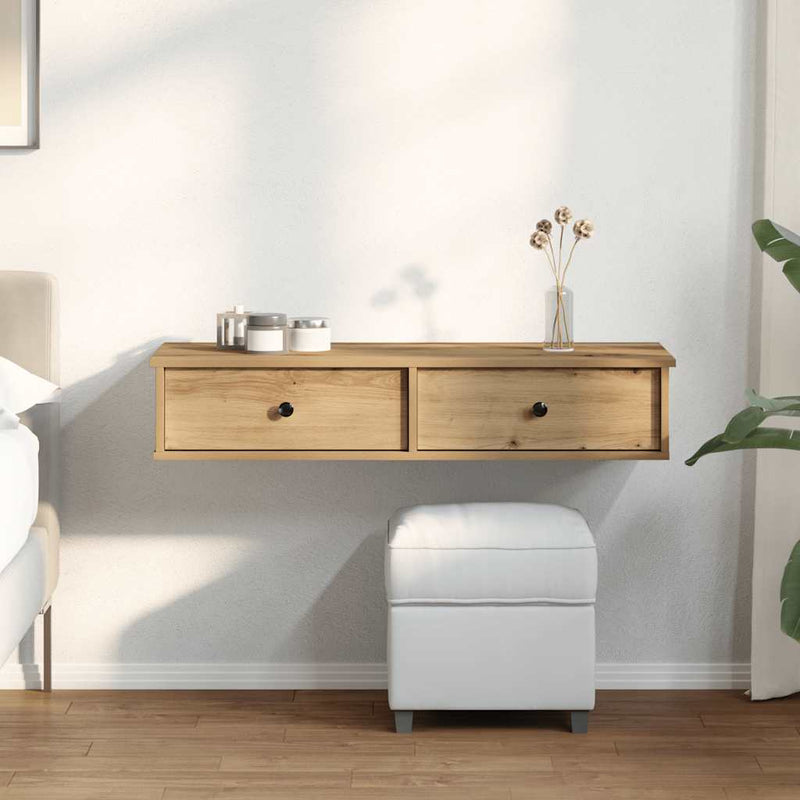 vidaXL kézműves tölgy szerelt fa falipolc fiókokkal 100 x 37,5 x 19 cm