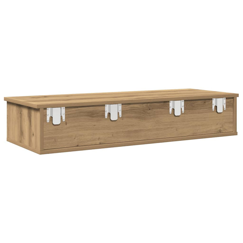 vidaXL kézműves tölgy szerelt fa falipolc fiókokkal 100 x 37,5 x 19 cm