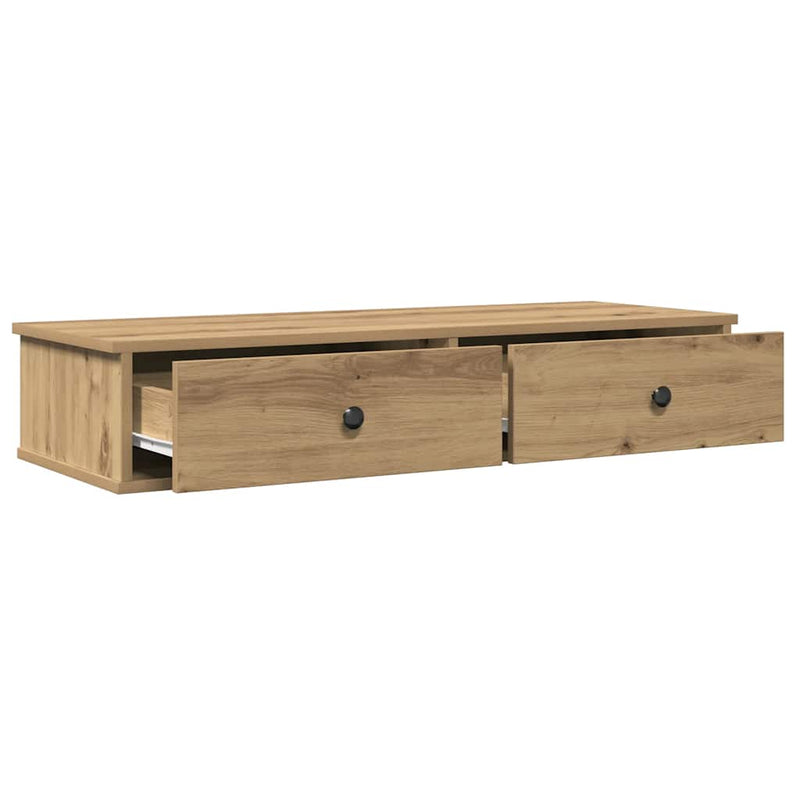 vidaXL kézműves tölgy szerelt fa falipolc fiókokkal 100 x 37,5 x 19 cm