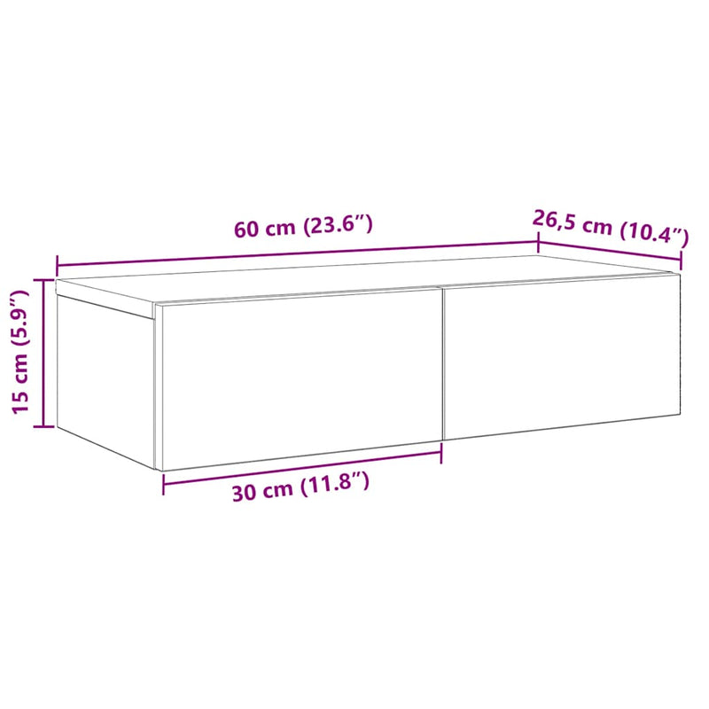 vidaXL Falipolc fiókokkal fehér 60x26,5x15 cm műszaki fa