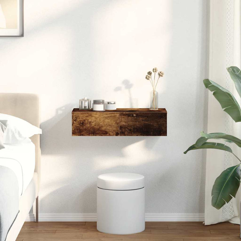vidaXL Falipolc fiókokkal füstölt tölgy 60x26,5x15 cm műszaki fa