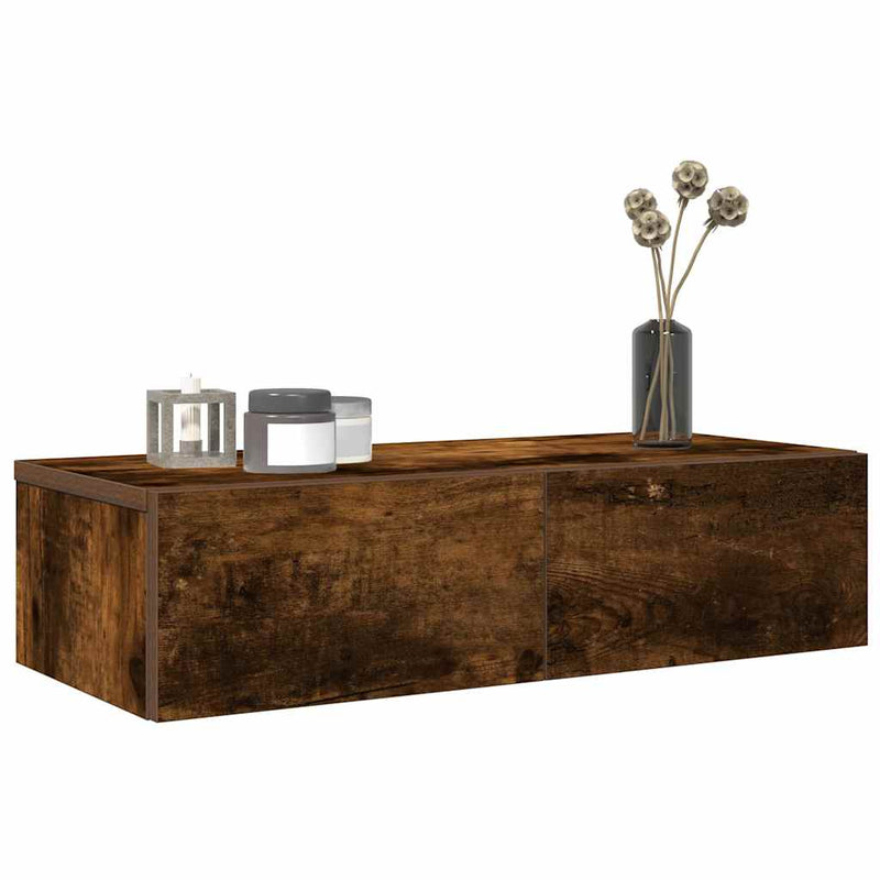 vidaXL Falipolc fiókokkal füstölt tölgy 60x26,5x15 cm műszaki fa
