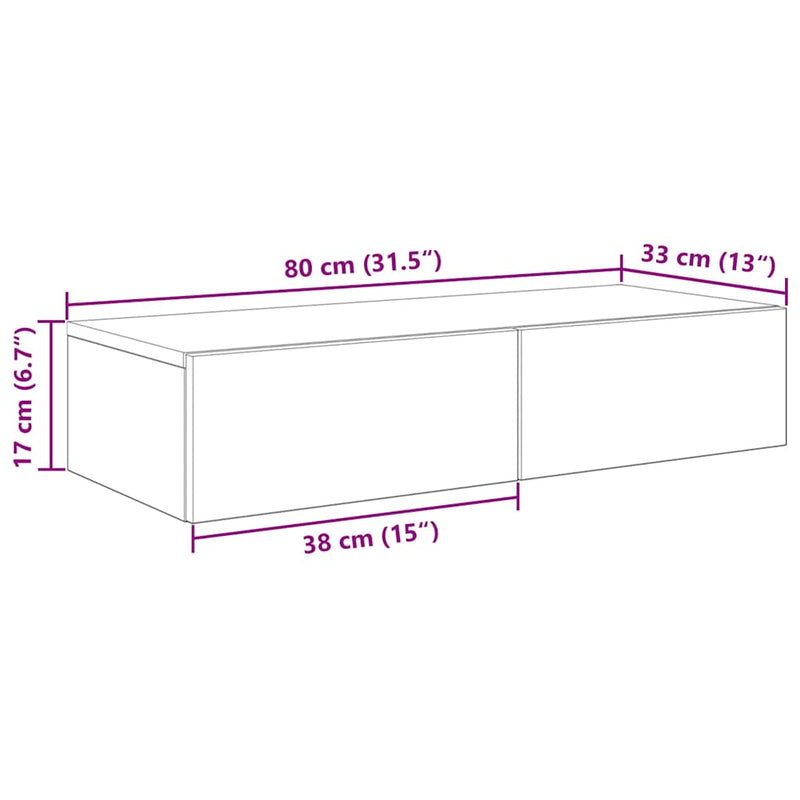 vidaXL Falipolc fiókokkal sonoma tölgy 80x33x17 cm műszaki fa