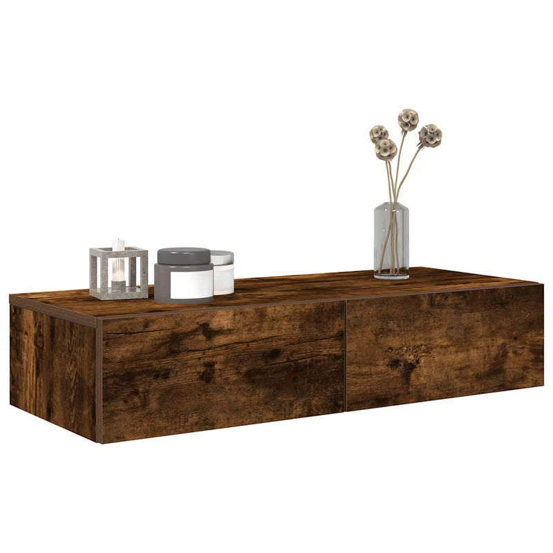 vidaXL Falipolc fiókokkal füstölt tölgy 80x33x17 cm műszaki fa