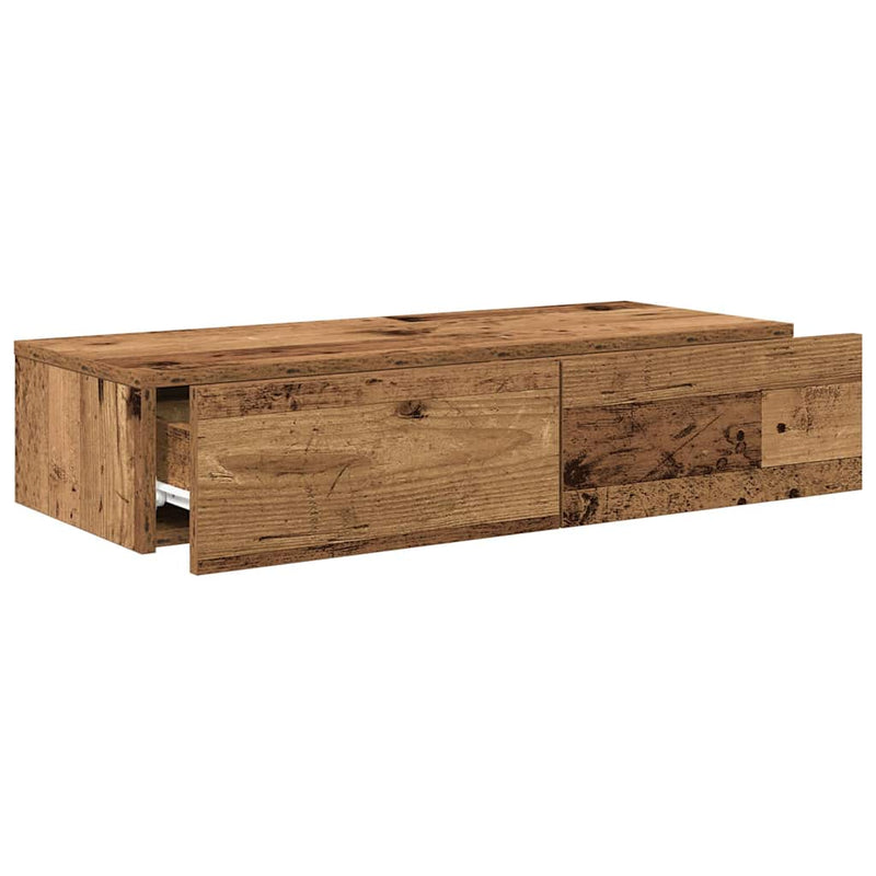 vidaXL Falipolc fiókokkal régi fa 80x33x17 cm műszaki fa