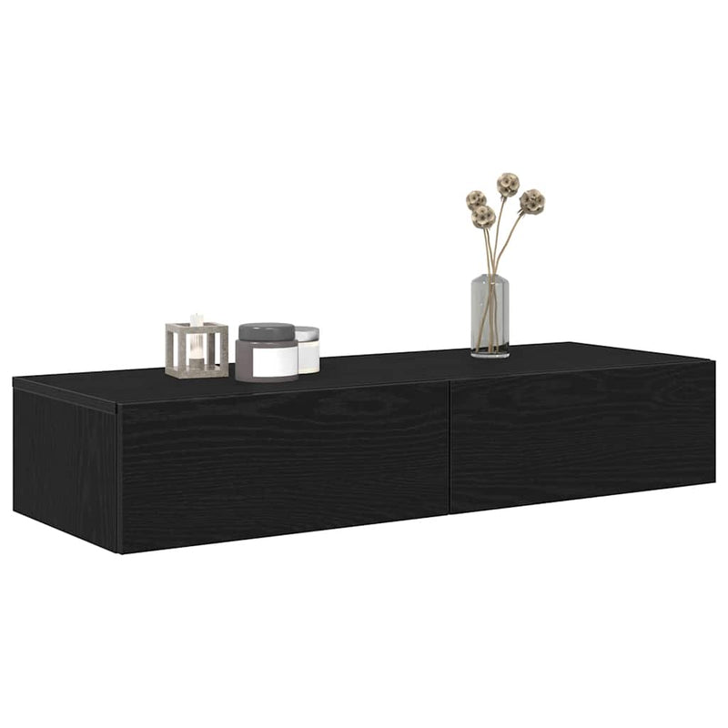 vidaXL Falipolc fiókokkal fekete 100x36x19 cm műszaki fa
