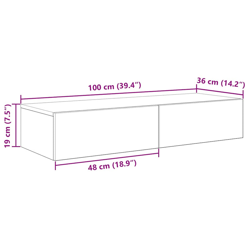 vidaXL Falipolc fiókokkal betonszürke 100x36x19 cm műszaki fa