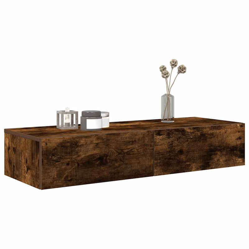 vidaXL Falipolc fiókokkal füstölt tölgy 100x36x19 cm műszaki fa