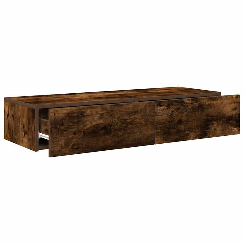vidaXL Falipolc fiókokkal füstölt tölgy 100x36x19 cm műszaki fa
