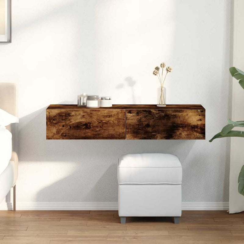 vidaXL Falipolc fiókokkal füstölt tölgy 100x36x19 cm műszaki fa