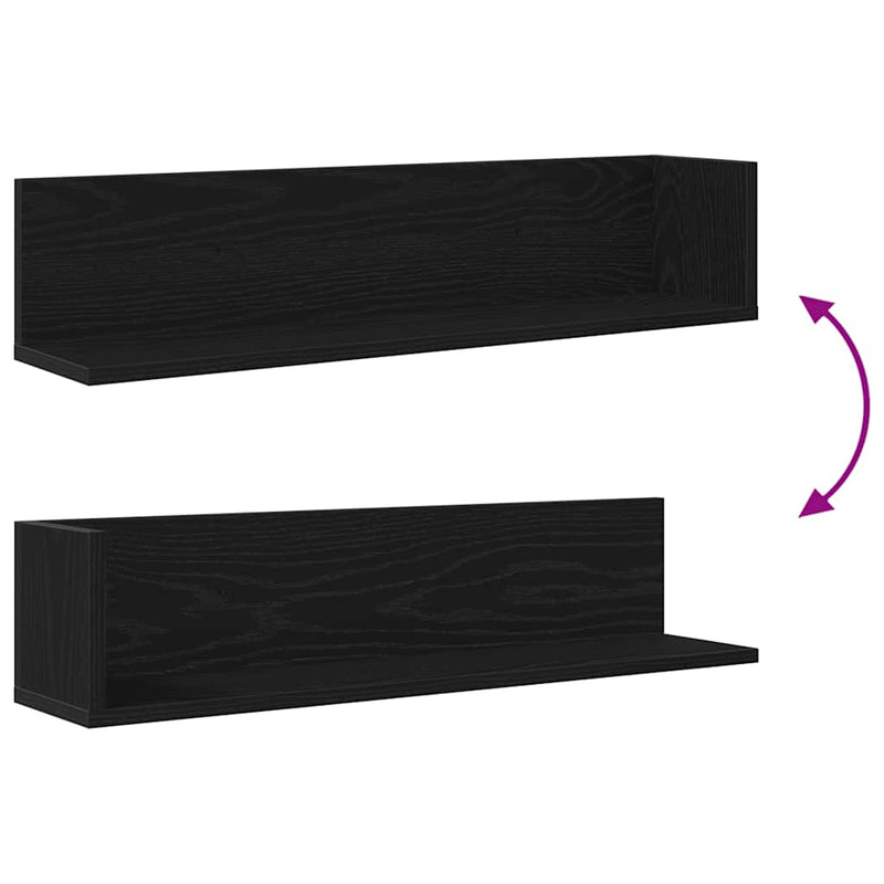vidaXL 2 db fekete szerelt fa fali polc 75 x 16,5 x 16,5 cm