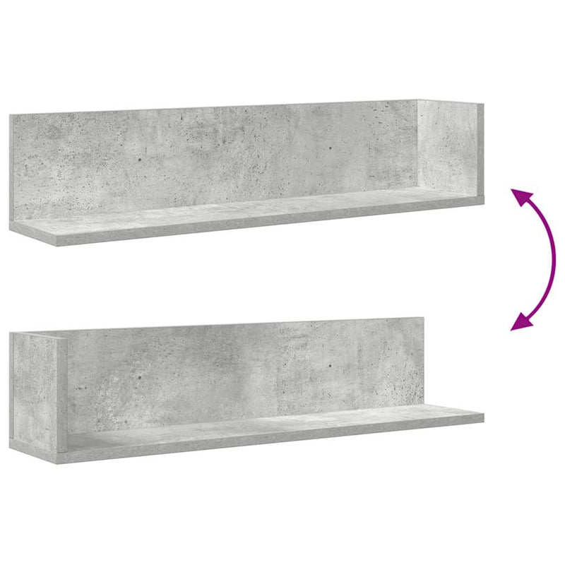 vidaXL 2 db betonszürke szerelt fa fali polc 75 x 16,5 x 16,5 cm