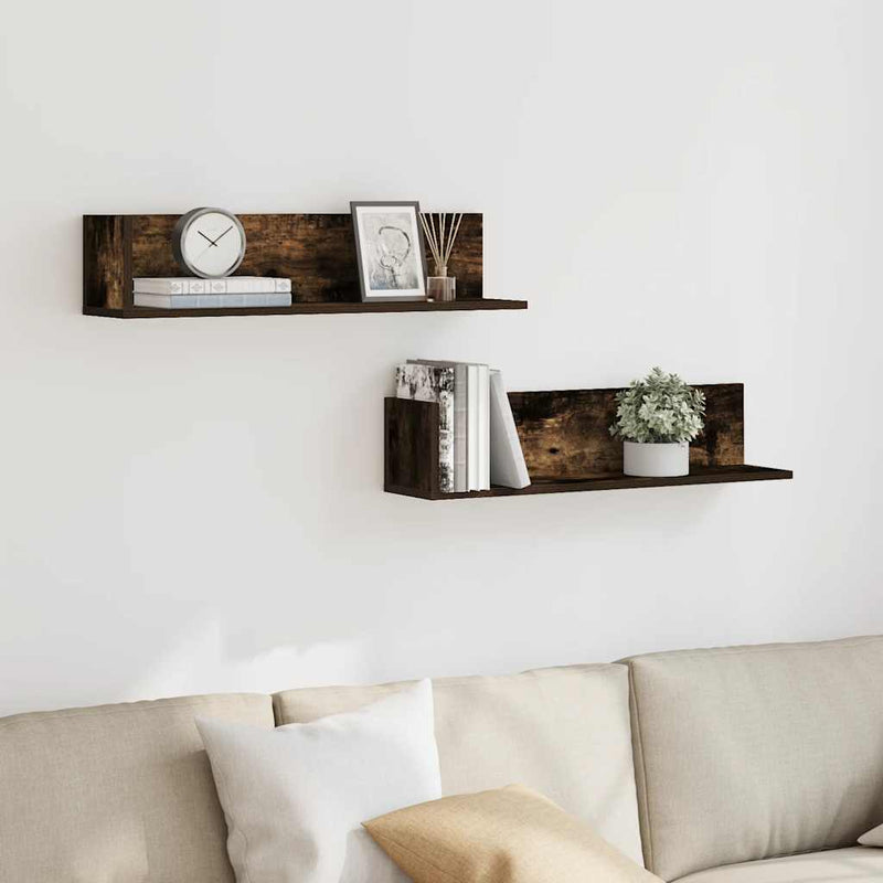 vidaXL 2 db füstös tölgy színű szerelt fa fali polc 75 x 16,5 x 16,5cm