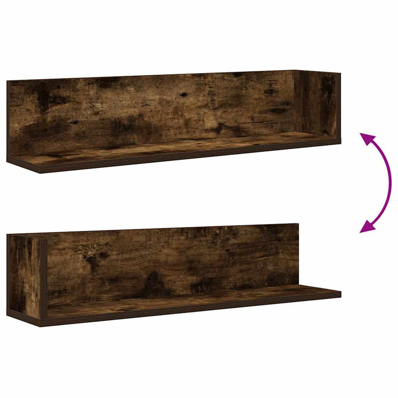 vidaXL 2 db füstös tölgy színű szerelt fa fali polc 75 x 16,5 x 16,5cm