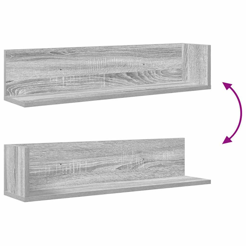 vidaXL 2 db szürke sonoma színű szerelt fa fali polc 75x16,5x16,5 cm