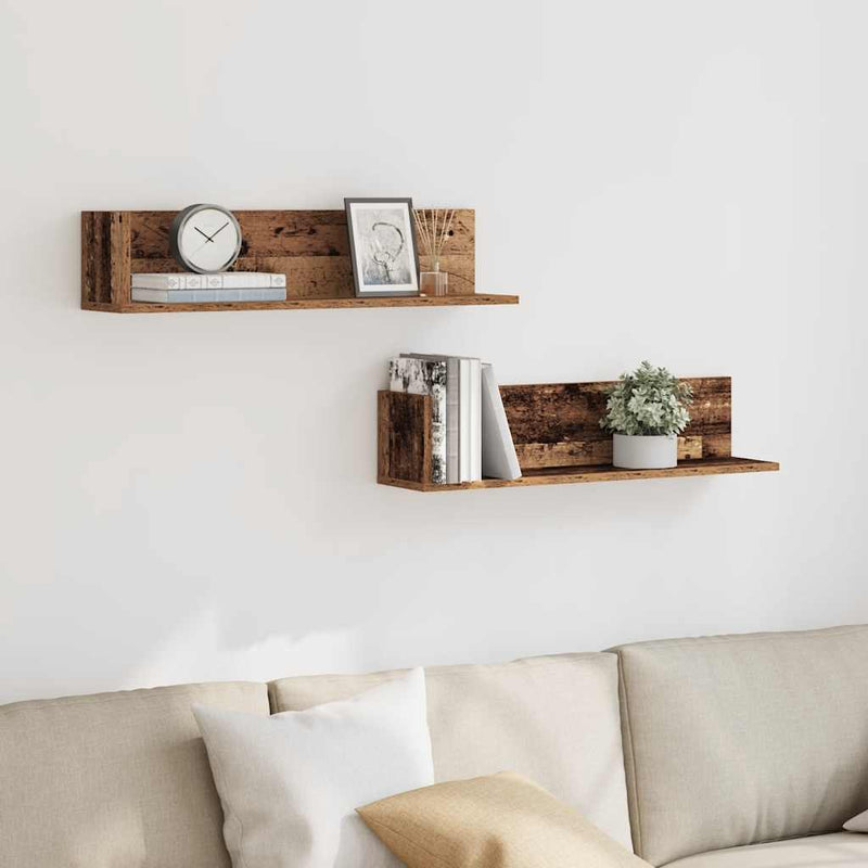 vidaXL 2 db antik fa színű szerelt fa fali polc 75 x 16,5 x 16,5 cm