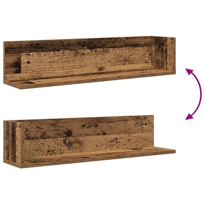 vidaXL 2 db antik fa színű szerelt fa fali polc 75 x 16,5 x 16,5 cm