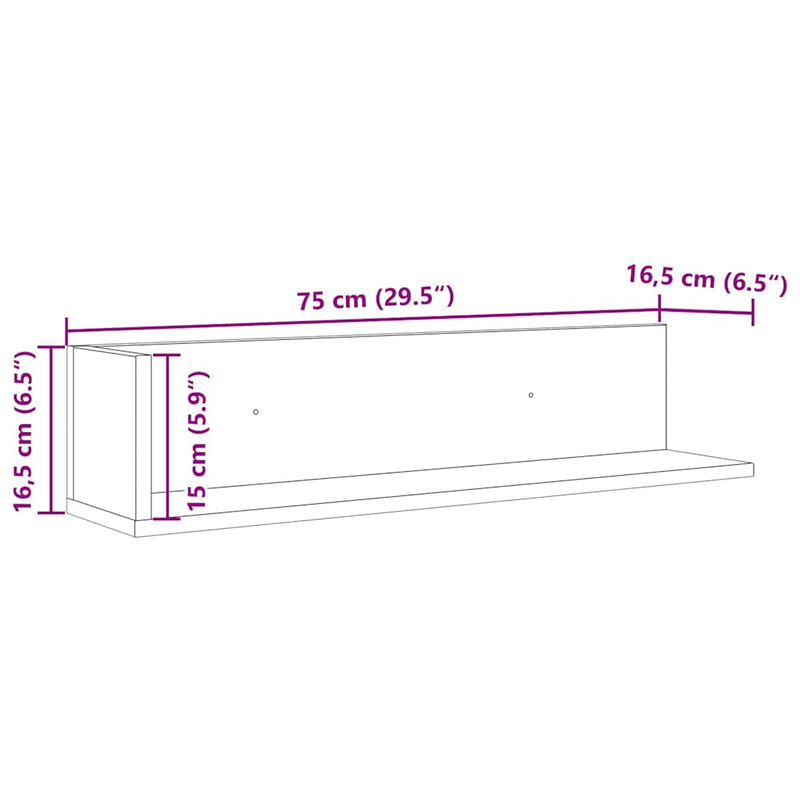 vidaXL 2 db antik fa színű szerelt fa fali polc 75 x 16,5 x 16,5 cm
