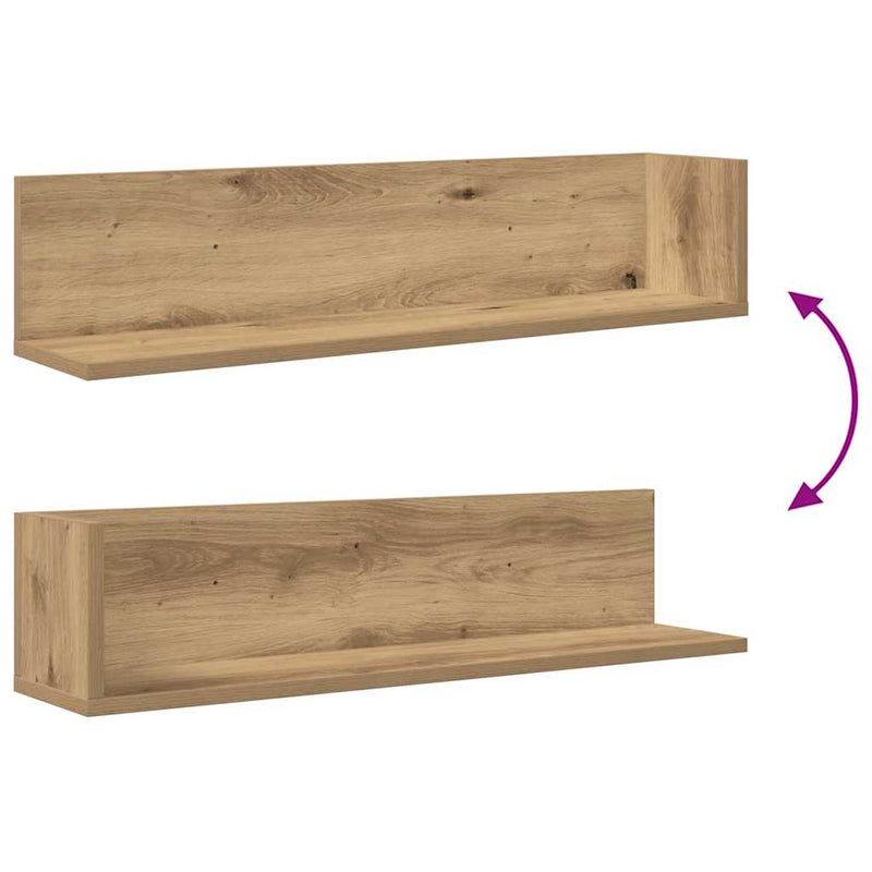 vidaXL 2 db kézműves tölgy színű szerelt fa fali polc 75x16,5x16,5 cm