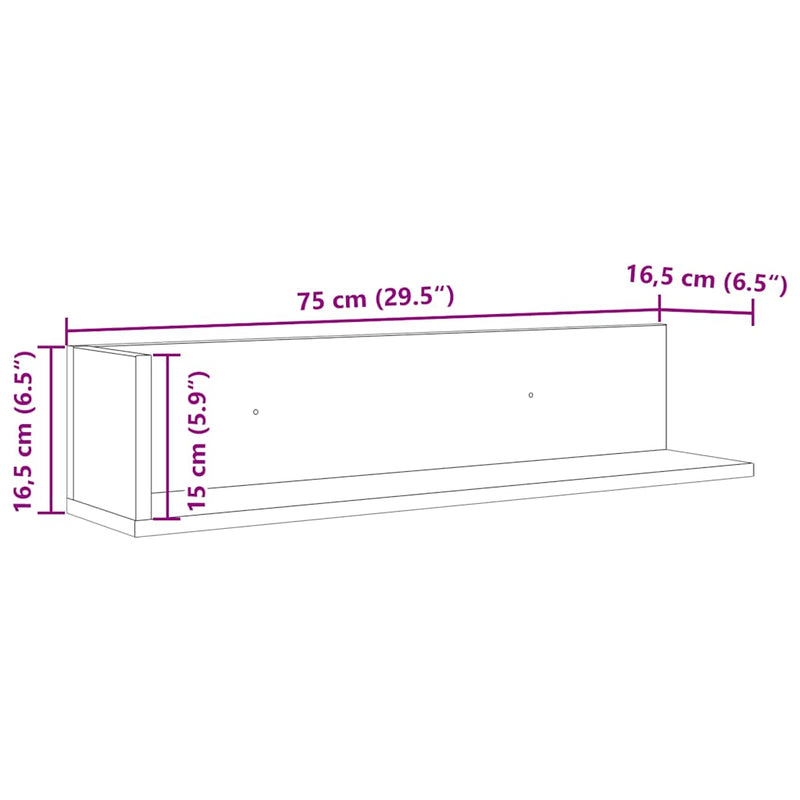 vidaXL 2 db kézműves tölgy színű szerelt fa fali polc 75x16,5x16,5 cm