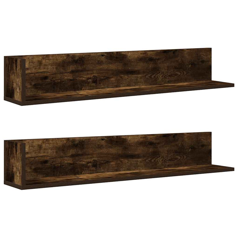vidaXL 2 db füstös tölgy színű szerelt fa fali polc 100x16,5x16,5 cm