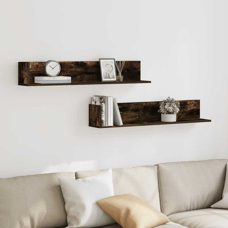 vidaXL 2 db füstös tölgy színű szerelt fa fali polc 100x16,5x16,5 cm