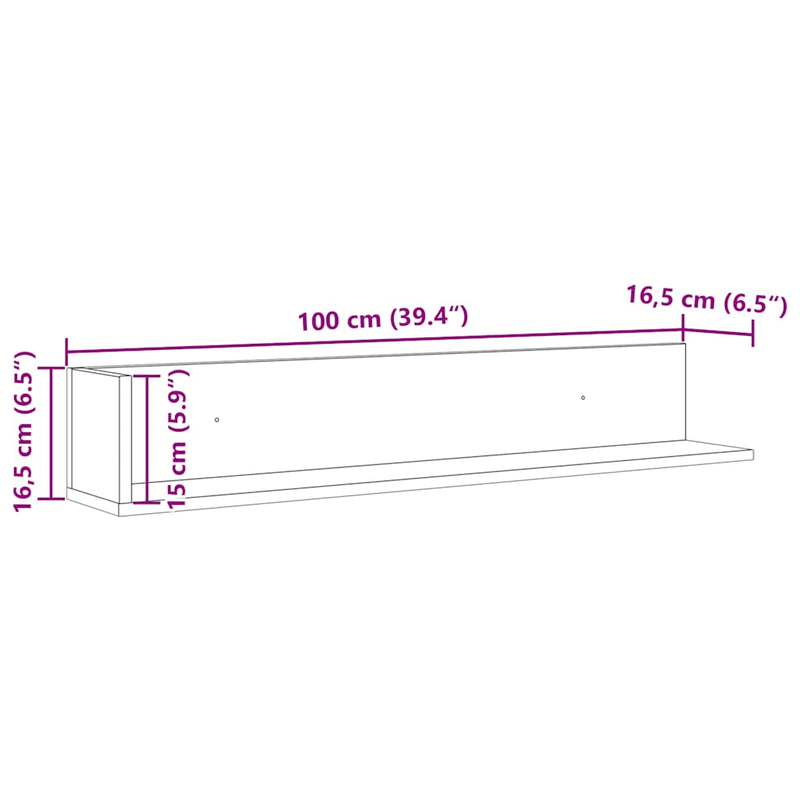 vidaXL 2 db füstös tölgy színű szerelt fa fali polc 100x16,5x16,5 cm