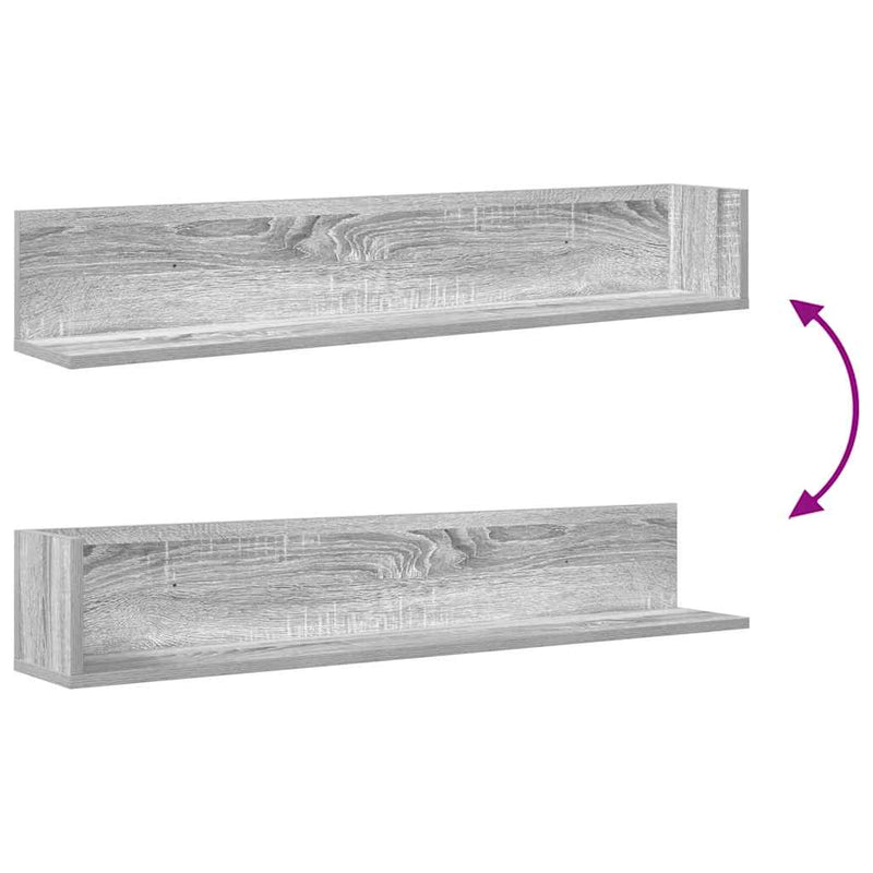 vidaXL 2 db szürke sonoma színű szerelt fa fali polc 100x16,5x16,5 cm