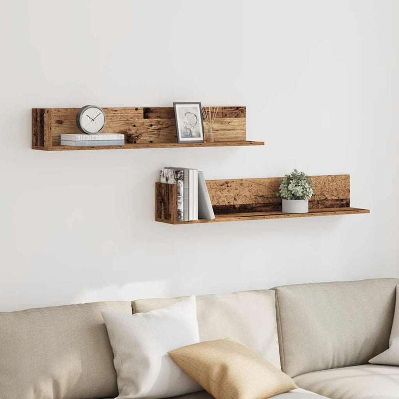 vidaXL 2 db antik fa színű szerelt fa fali polc 100x16,5x16,5 cm