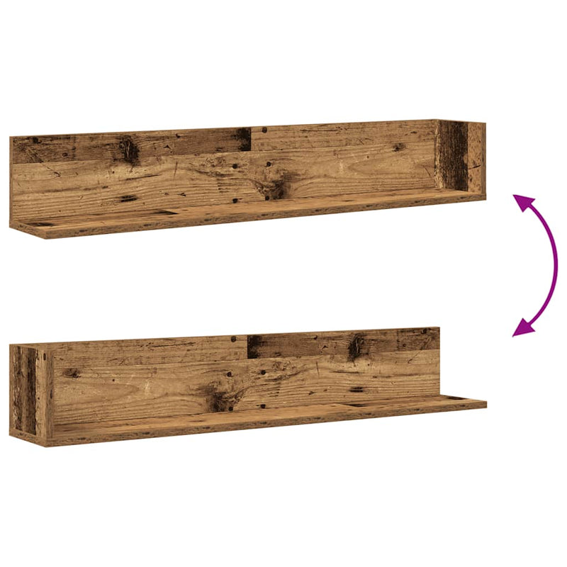 vidaXL 2 db antik fa színű szerelt fa fali polc 100x16,5x16,5 cm