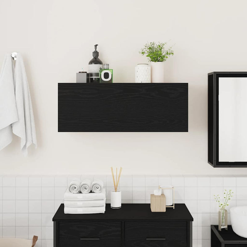 vidaXL fekete szerelt fa fali fürdőszobaszekrény 80x25x30 cm